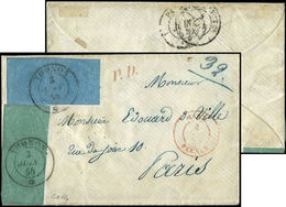 Let DUCHE DE SAVOIEOblitérations Sur Timbres Sardes N°4 PAIRE + N°5 PAIRE Obl. Càd THONON 3/6/54 S. Env., Cachet Rouge P - 1849-1876: Période Classique