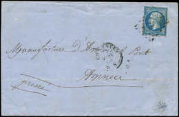 Let DUCHE DE SAVOIEOblitérations Sur Timbres Français N°14A Touché Dans Un Angle, Obl. GRILLE Sarde S. LAC, Càd CHAMBERY - 1849-1876: Période Classique