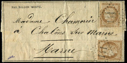 Let BALLONS MONTESN°36 (2 Dont 1 Déf.) Obl. GC 141 De ARCIS-S-AUBE S. Gazette N°3 Pour CHALONS-S-MARNE, PLI CONFIE Du NI - Guerre De 1870