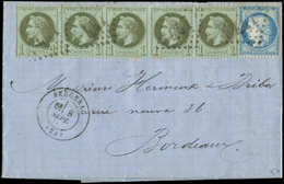 Let AFFRANCHISSEMENTS DE SEPTEMBRE 1871N°25 BANDE De 5 + 37 Obl. GC 447 S. LAC, Càd T17 BERGERAC 8/9/(71), TB - 1849-1876: Période Classique