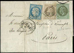 Let AFFRANCHISSEMENTS DE SEPTEMBRE 1871N°25 + 27 + 37 (pli D'archive) Obl. GC 2046 Sur LAC, Càd T17 LILLE 14/9/71, TB - 1849-1876: Période Classique