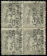 (*) PREOBLITERES13   Sage,  3c. Gris, 10 SEPT, BLOC De 4 Consolidé, Qqs Défauts, Sinon R Et TB. C - 1893-1947