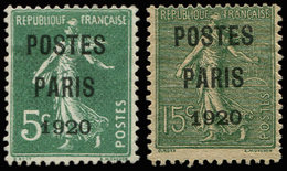 PREOBLITERES24/25, 5c. Vert Et 15c. Vert-olive, POSTES PARIS 1920, TB - 1893-1947