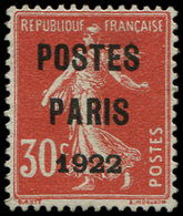 (*) PREOBLITERES32  30c. Rouge, POSTES PARIS 1922, TB - 1893-1947