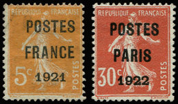 PREOBLITERES32 Et 33, 30 Rouge, POSTES PARIS 1922 Et 5c. Orange POSTES FRANCE 1921, TB - 1893-1947