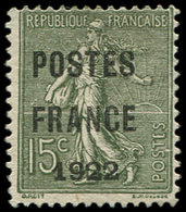 (*) PREOBLITERES37  15c. Vert Olive, POSTES FRANCE 1922, TB. C - 1893-1947