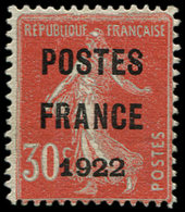 (*) PREOBLITERES38  30c. Rouge, POSTES FRANCE 1922, TB - 1893-1947