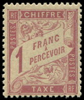 ** TAXE39   1f. Rose Sur Paille, Très Frais Et TB, Certif. Scheller - 1859-1959 Neufs