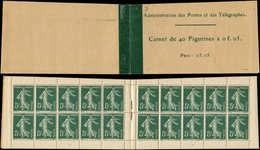 CARNETS (N°Cérès Jusqu'en1964)7    Semeuse Camée,  5c. Vert, Couverture Postale, Infime Ch. En C4, Sinon Superbe - Autres & Non Classés