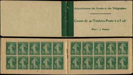 CARNETS (N°Cérès Jusqu'en1964)11   Semeuse Camée,  5c. Vert, N°137A, T II, Papier GC Chamois, TB - Autres & Non Classés