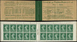 CARNETS (N°Cérès Jusqu'en1964)15   Semeuse Camée,  5c. Vert, N°137A, T II, Fraîcheur Postale, TB - Autres & Non Classés