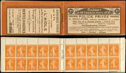 CARNETS (N°Cérès Jusqu'en1964)17   Semeuse Camée,  5c. Orange, N°158A, T IIA, S. 5, POLICE PRIVEE/L'AIGLE, TB - Autres & Non Classés