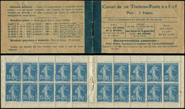 CARNETS (N°Cérès Jusqu'en1964)30   Semeuse Camée, 25c. Bleu, N°140A, T IB, Couv. Postale, 2 Ex. Froissure De Gomme, Un E - Autres & Non Classés