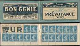 CARNETS (N°Cérès Jusqu'en1964)32   Semeuse Camée, 25c. Bleu, N°140B, T II, S. 3, LA PREVOYANCE, 3 T. Manquants (cases 1/ - Autres & Non Classés