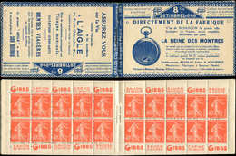 CARNETS (N°Cérès Jusqu'en1964)63   Semeuse Camée, 40c. Vermillon, N°194A, T I, S. 105-O, REINE DES MONTRES, TB - Autres & Non Classés