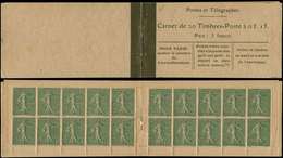 CARNETS (N°Cérès Jusqu'en1964)67   Semeuse Lignée, 15c. Vert Olive, N°130D, T V, Haut De Feuille, 2 Ex. *, 2 Ex. Froissu - Autres & Non Classés