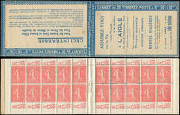 CARNETS (N°Cérès Jusqu'en1964)74   Semeuse Lignée, 50c. Rouge, N°199A, T I, S. 145-O, L'AIGLE, Superbe - Autres & Non Classés