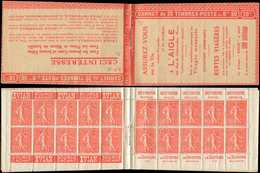 CARNETS (N°Cérès Jusqu'en1964)80   Semeuse Lignée, 50c. Rouge, N°199A, T I, S. 142 SP-B, L'AIGLE, Infimes Décalques De C - Autres & Non Classés