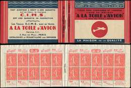 CARNETS (N°Cérès Jusqu'en1964)95   Semeuse Lignée, 50c. Rouge, N°199B, T IIB, S. 194, TOILE D'AVION + Intercalaire Haut - Autres & Non Classés