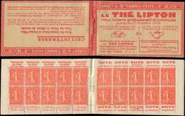 CARNETS (N°Cérès Jusqu'en1964)97   Semeuse Lignée, 50c. Rouge, N°199B, T IIB, S. 173, THE LIPTON, Haut De Feuille, Infim - Autres & Non Classés