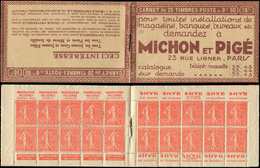 CARNETS (N°Cérès Jusqu'en1964)98   Semeuse Lignée, 50c. Rouge, N°199B, T IIB, S. 174, MICHON Et PIGE, Haut De Feuille, 2 - Autres & Non Classés