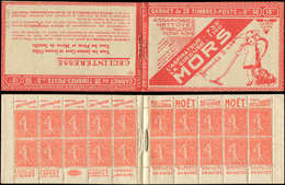 CARNETS (N°Cérès Jusqu'en1964)101  Semeuse Lignée, 50c. Rouge, N°199B, T IIB, S. 212-RP-A, CIREUSE MORS, Luxe - Autres & Non Classés