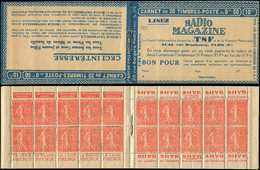 CARNETS (N°Cérès Jusqu'en1964)102  Semeuse Lignée, 50c. Rouge, N°199B, T IIB, S. 176, RADIO MAGAZINE, Adh. De Couv. Sur - Autres & Non Classés