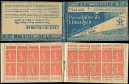 CARNETS (N°Cérès Jusqu'en1964)102  Semeuse Lignée, 50c. Rouge, N°199B, T IIB, S. 188, PORCELAINE De LIMOGES, Adh. De Cou - Autres & Non Classés