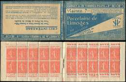 CARNETS (N°Cérès Jusqu'en1964)103  Semeuse Lignée, 50c. Rouge, N°199B, T IIB, S. 180, PORCELAINE De LIMOGES, Bas De Feui - Autres & Non Classés