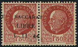 ** TIMBRES DE LIBERATIONBACCARAT 6 : 1f50 Brun-rouge, PAIRE Avec Surch. DEPLACEE, Donnant Un Timbre Avec T Seul, Non Rép - Libération