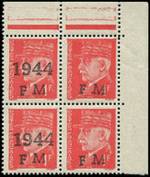 ** TIMBRES DE LIBERATIONCHERBOURG DEFENSE PASSIVE 1 : 1f. Rouge, BLOC De 4 Cdf, Un Ex. SANS 1944, TB - Libération