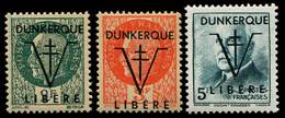 ** TIMBRES DE LIBERATIONDUNKERQUE 9, 10 Et 13 : 2f. Vert, 3f. Orange Et 5f. Vert, TB - Libération