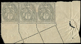 * VARIETES107   Blanc,  1c. Gris, BANDE De 3 Cdf Avec Variété De PIQUAGE, TB - Neufs