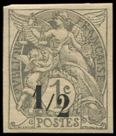 * VARIETES107   Blanc,  1c. Gris, Essai NON DENTELE Surchargé 1/2, TB - Neufs