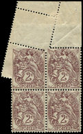 * VARIETES108   Blanc,  2c. Brun-lilas, BLOC De 4 Bdf Avec Variété De PIQUAGE, TB - Neufs