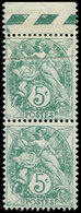 ** VARIETES111   Blanc,  5c. Vert, IMPRESSION Sur RACCORD, Bdf Tenant à Normal, TB - Neufs