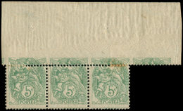 * VARIETES111   Blanc,  5c. Vert Jaune, BANDE De 3 Haut De Feuille Format Réduit De 3 Mm, TB - Neufs