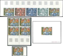 Collection De Timbre Tableaux2033  Miniature Du XVe Siècle, Bloc De 4, ND, Bande De 5 Essais De Couleur ND Et EL, TB, Co - Autres & Non Classés