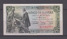 EDIFIL 449a.  5 PTAS 15 DE JUNIO DE 1945 SERIE A - 5 Peseten