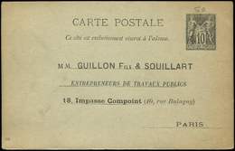 Let ENTIERS POSTAUXSage, 10c. Noir, CP N°G9, Repiquage GUILLON Fils Et SOUILLART, TB - Autres & Non Classés