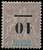 * MADAGASCAR 49a : 10 S. 5f. Violet, Surch. RENVERSEE, TB - Autres & Non Classés