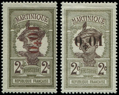 * MARTINIQUE 105 : 0,01 S. 2c., Surch. VERTICALE Et Surch. Rouge NOIRE, TB - Autres & Non Classés