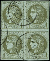 MONACO France N°39B 1c. Olive R II, BLOC De 4, Obl. Càd T17 MONACO 21/3/71, RR Et Superbe - ...-1885 Préphilatélie