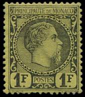 * MONACO 9 : 1f. Noir Sur Jaune, Charles III, Frais, TB - ...-1885 Préphilatélie