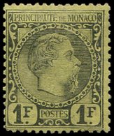 * MONACO 9 : 1f. Noir Sur Jaune, Charles III, Petit Pli En Haut, B - ...-1885 Préphilatélie