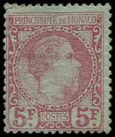 * MONACO 10 : 5f. Carmin Sur Vert, Charles III, Coin Supérieur Gauche Réparé, Sinon Bel Aspect, B/TB. C - ...-1885 Préphilatélie