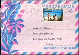 Let POLYNESIE FRANCAISE Aérogramme 1 : 20f. Bleu Et Rose, Affr. N°98 Obl. 2/4/75, 20f. Surchargé 16 Au Stylo, TB - Aérogrammes