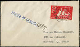 Let SAINT PIERRE ET MIQUELON 303 : 1f50 Rouge Obl. Càd Hexag. LANGLADE 15/2/44 S. Env. Pour MONTREAL Avec Censure, TB - Neufs