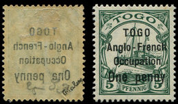 * TOGO 33B : One Penny S. 5pf. Vert, Surch. T II Recto-verso + Normal, TB - Autres & Non Classés