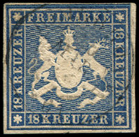 ALLEMAGNE (ANCIENS ETATS) WURTEMBERG 15 : 18k. Bleu, Obl., TB. C - Autres & Non Classés